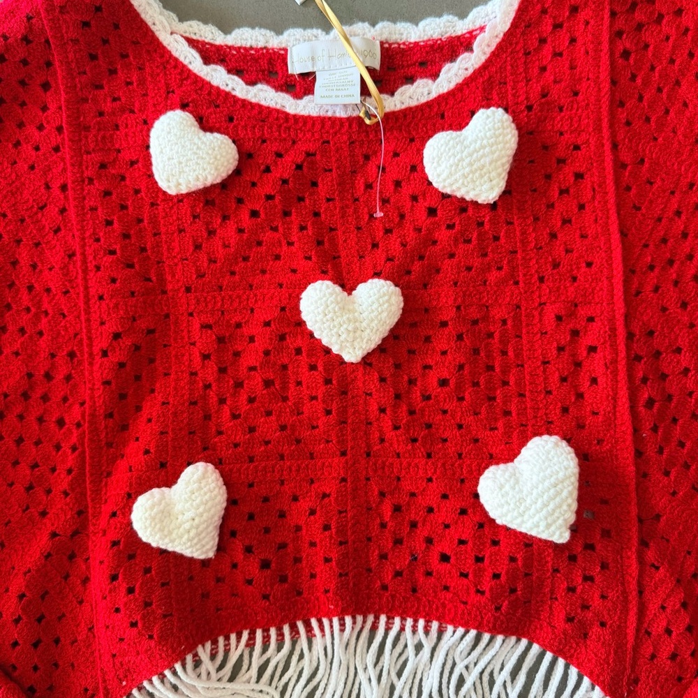 House of Harlow | Fringe Red Heart Bolero Sweater | One Size | New With Tags 🏷️ - Picture 3 of 4